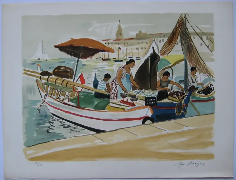 LITHOGRAPHIE SIGNÉE CRAYON HANDSIGNED LITHOGRAPH MARSEILLE Yves