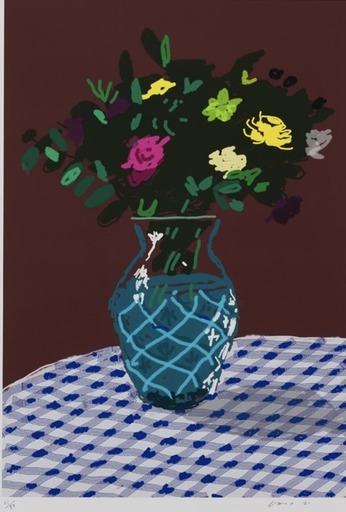 大卫•霍克尼 - 版画 - 21st March 2021, Purple and Yellow Flowers in a Vase