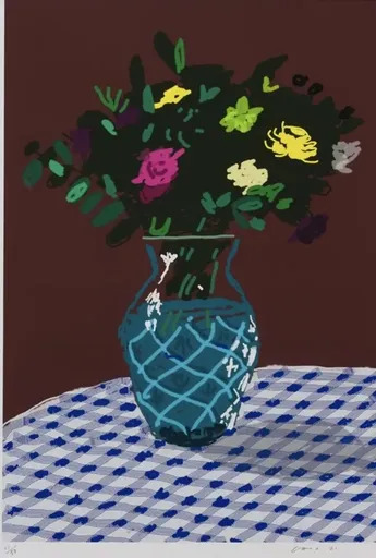 David HOCKNEY - Druckgrafik-Multiple - 21st March 2021, Purple and Yellow Flowers in a Vase