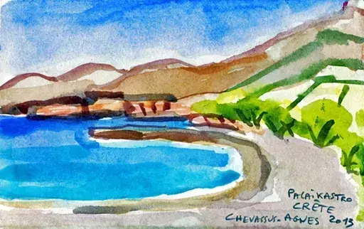 Jean-Pierre CHEVASSUS-AGNES - Dibujo Acuarela - plage en Crête PALAIKASTRO 