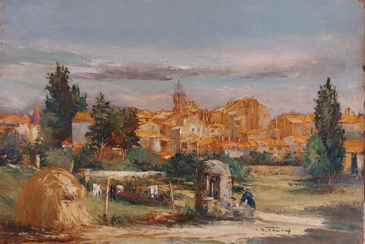Charles GIRAUDON - Gemälde - Village près de Nice