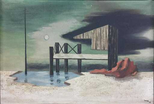 Jean LURÇAT - Peinture - Untitled (Pier)