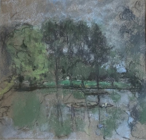 Jean Édouard VUILLARD - Dessin-Aquarelle - L'étang sous un ciel gris