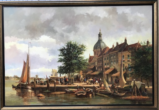 Willem HEIJKOOP - Peinture - Port de Dordrecht en Hollande