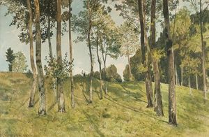 Henri Joseph HARPIGNIES - Disegno Acquarello - Conversation derrière les arbres