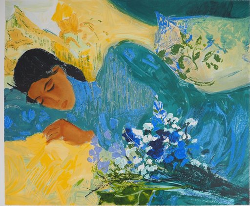 Nancy DELOUIS - 版画 - Douceur : Jeune femme endormie