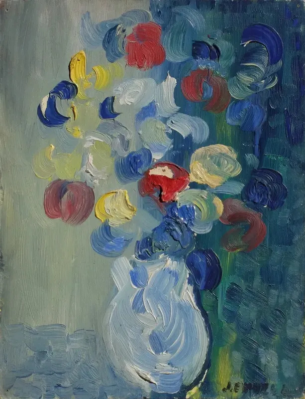 Bouquet De Fleurs Au Vase Bleu By Jacques Endzel Buy Art