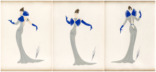 ERTÉ - Disegno Acquarello - Set of three Costume Designs