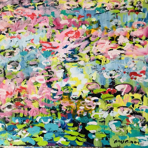 Daniel PAUGAM - Pintura - Pink and red water lilies 