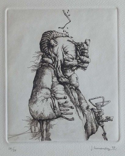 José HERNÁNDEZ - 版画 - Portrait du monstre "Guerrab"