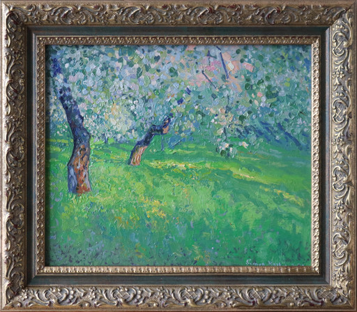 Simon L. KOZHIN - Painting - The last rays. Apple trees in bloom