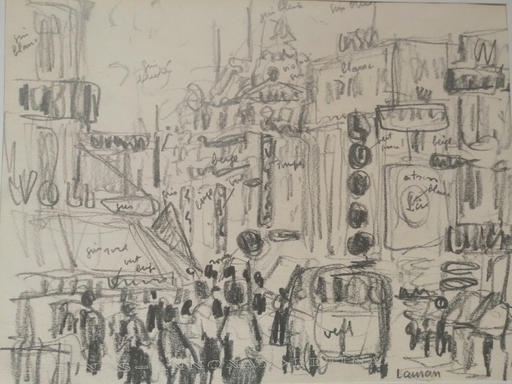 André LAURAN - Drawing-Watercolor - Paris - Châtelet - Rue de Rivoli - Rue du Louvre