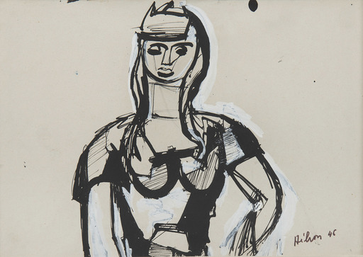 Jean HÉLION - Drawing-Watercolor - Portrait de femme