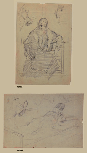 Angelo MORBELLI - Zeichnung Aquarell - STUDY FOR TIZIANO (recto) STUDY FOR VENDUTA (verso))