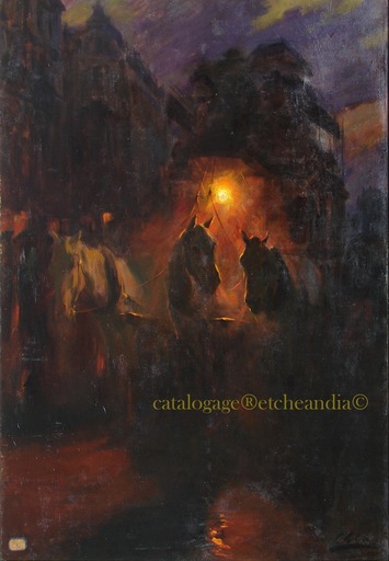 Ulpiano CHECA Y SANZ - Peinture - Diligence nocturne -  Paris  - Cheval - Horse