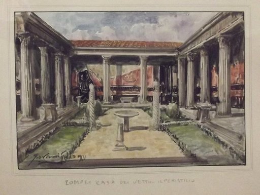 Giovanni GALLO - Dibujo Acuarela - Pompei Case dei Vetti il Peristilio