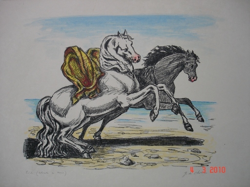 Giorgio DE CHIRICO - Stampa-Multiplo - cavalli sulla spiaggia