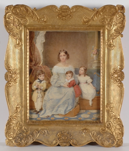 Jacques Louis COMTE - Miniature - Neapolitan Court Lady w. Children, 1841,Important Watercolor