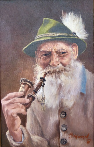 Harry H. HORN - Gemälde - Porträt eines Jägers mit Pfeife
