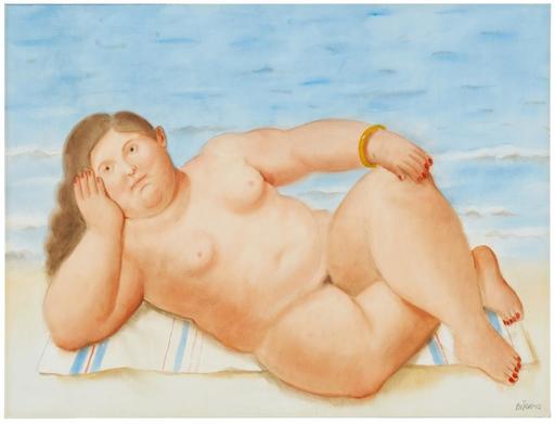 Fernando BOTERO - Painting - Nude figure reclining 