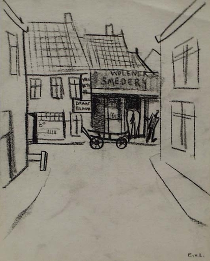 Edith CAMPENDONK-VAN LECKWYCK - Drawing-Watercolor - "Street Scene", ca 1925