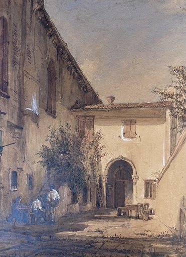 Joseph FRICERO - Disegno Acquarello - scène de village 