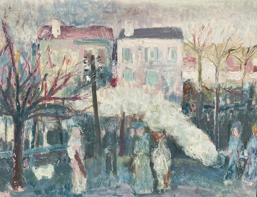 Franz Max HERZOG - Pittura - Promenade sur la place du village