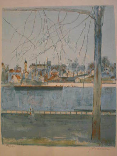 Joseph PRESSMANE - 版画 - Péniche à quai,1961.