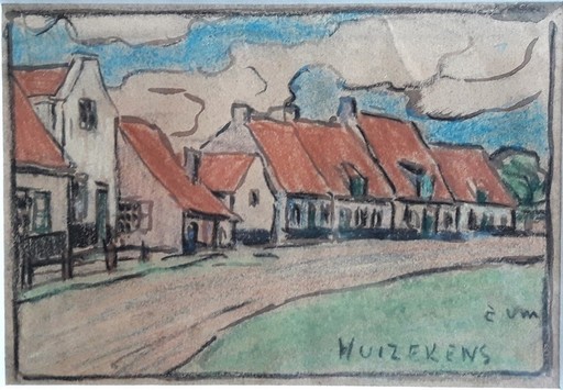 Eugeen VAN MIEGHEM - Disegno Acquarello - Huizekens