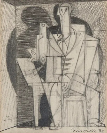 Louis MARCOUSSIS - Drawing-Watercolor - Portrait cubiste