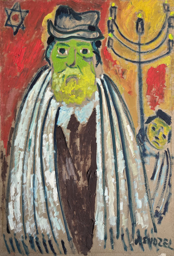 Jacques ENDZEL - Painting - Le grand rabbin et le chandelier