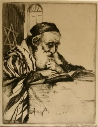 Elias GROSSMAN - 版画 - Rabbi Studying - Artist Proof