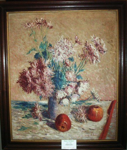 Pierre THOMAS - Pintura - Nature morte au bouquet et pommes