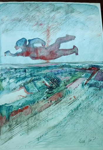 Hans LENES - Painting - Der fliegende Mann