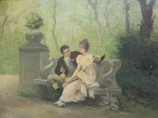 Théodore LÉVIGNE - Pintura - Conversation romantique