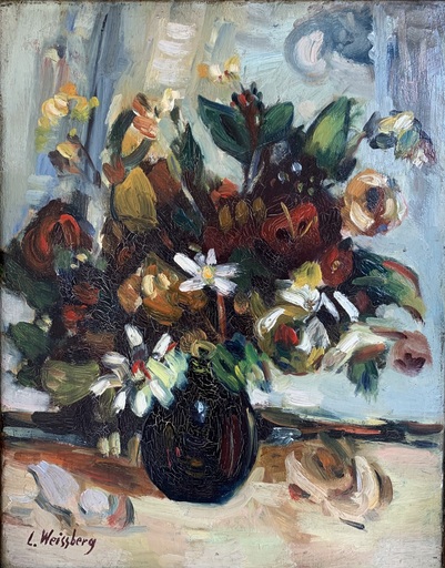 Léon WEISSBERG - Peinture - Fleurs dans un vase noir