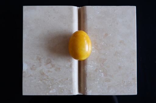 Mirella BENTIVOGLIO - Skulptur Volumen - libro con uovo giallo