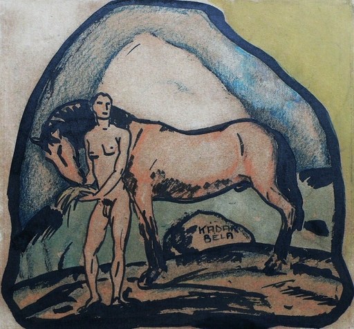 Béla KADAR - Disegno Acquarello - Adam & the horse