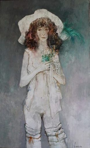 Jean JANSEM - Gemälde - LA GRANDE FILLE AU CHAPEAU BLANC