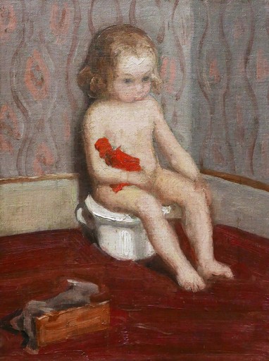 Paul SIEFFERT - Painting - Petite fille sur le pot