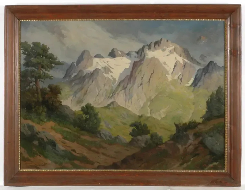 Austrian Alpine Landscape Large Oil Painting By Ivo Saliger