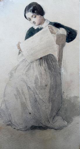 Joseph Bonaventure LAURENS - Zeichnung Aquarell - Femme a la lecture