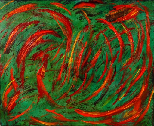 AIMÈS - Painting - Etincelle Verte Rouge