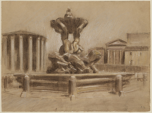 Adolf HIREMY-HIRSCHL - Drawing-Watercolor - Fontana dei Tritoni auf der Piazza Bocca della Verita