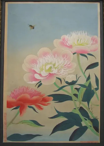 Bafuko OHNO - Grabado - "Flowers and Bee"