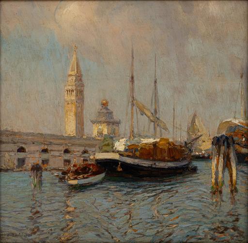 Camillo BORTOLUZZI - Painting - La dogana a Venezia