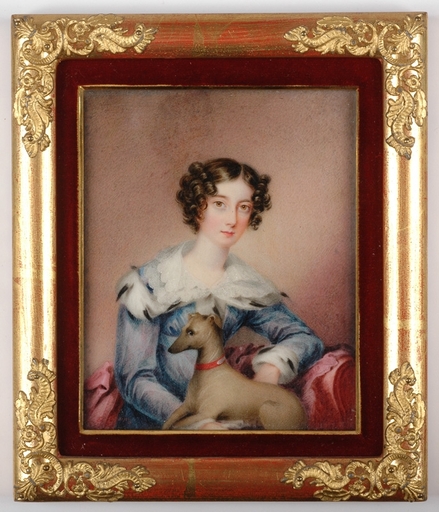 Frederick HARDING - Miniatura - "Lady with Dog", Portrait Miniature