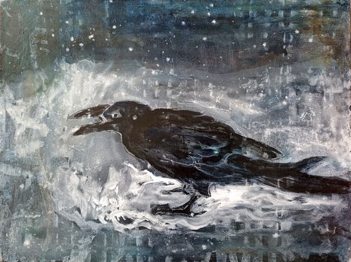 Pascale SERRE - Painting - Corbeau (les animaux de la forêt)