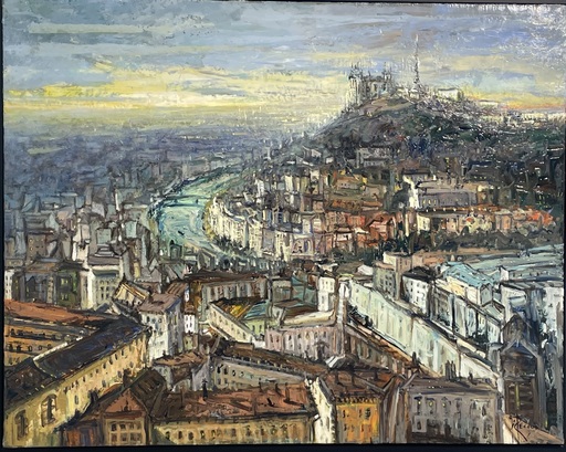 Gilbert PECOUD - Peinture - Vue panoramique de Lyon