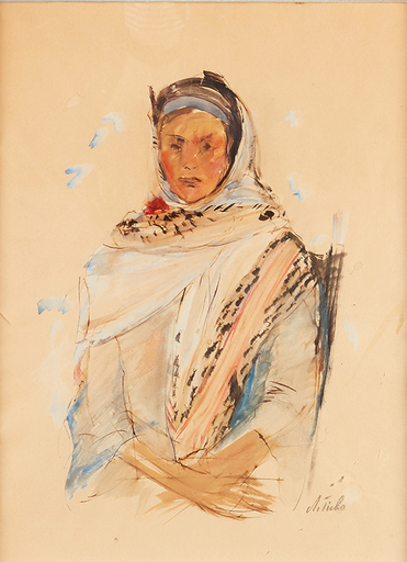 Anna TICHO - Drawing-Watercolor - Native Woman